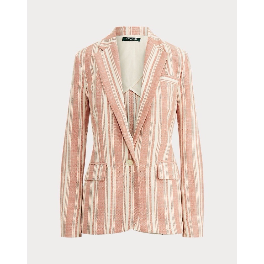 Lauren Ralph Lauren Women's 6p Striped Cotton Dobby Blazer Red / Cream - New